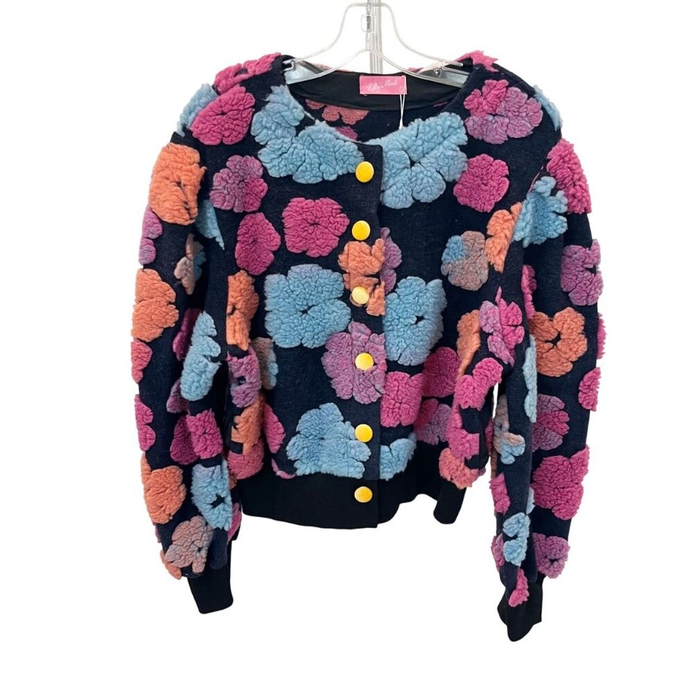 NEW Lilly's Kloset 3-D Floral Sherpa Bomber Jacket Artsy Boho - Size‎ Large